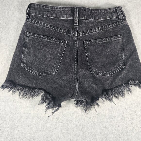 Zara Washed Black Distressed Mid Rise Button Fly Denim Shorts Size 4 - Picture 2 of 8